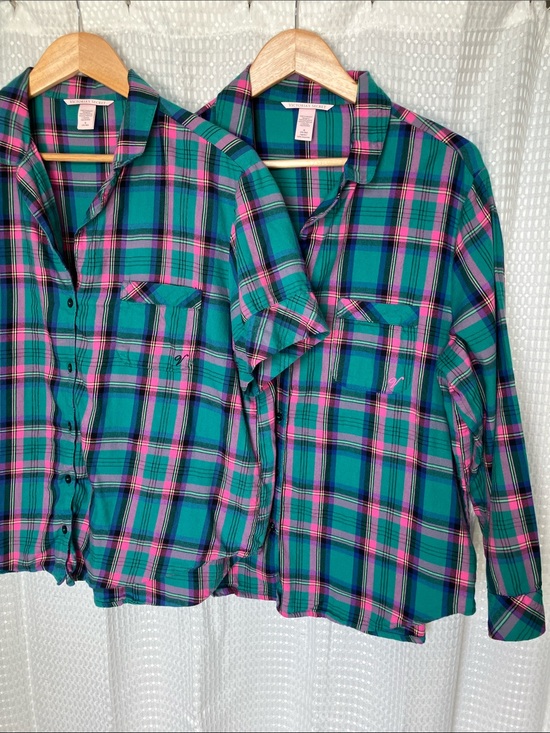 Victoria's Secret Other - Victoria's Secret Pajama Sleep Shirt Bundle 2 Cotton Modal Plaid Women's Size M